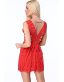 Rochie rosie cu benzi elastice pe laterale ZZ304 - Magazin online - Boutique